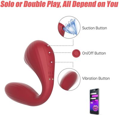 Вакуумный вагинально-клиторальный стимулятор Magic Motion Bobi Red, управление со смартфона, Красный