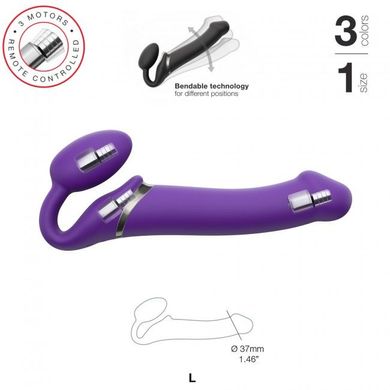Безремінний страпон з вібрацією Strap-On-Me Vibrating Violet L, діам. 3,7 см, пульт ДК, регульований