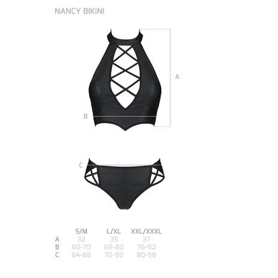 Комплект из эко-кожи: бра и трусики с имитацией шнуровки Nancy Bikini black XXL/XXXL - Passion, Черный