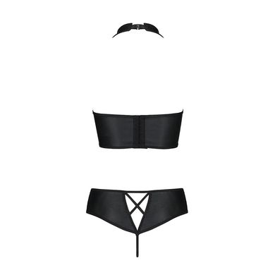 Комплект из эко-кожи: бра и трусики с имитацией шнуровки Nancy Bikini black XXL/XXXL - Passion, Черный