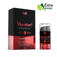 Жидкий вибратор Intt Vibration Strawberry (15 мл) EXTRA GREEN, очень вкусный, действует до 30 минут