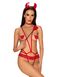Картинка фото Еротичний костюм чортика зі стреп Obsessive Evilia teddy red L/XL, боді, чокер, накладки на соски, о інтим магазин Ейфорія