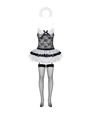 Еротичний костюм покоївки Obsessive Housemaid 5 pcs costume S/M, black, топ, спідниця, стринги, пов'