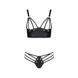 Комплект из эко-кожи Passion Malwia Bikini black L/XL: с люверсами и ремешками, бра и трусики, Черный