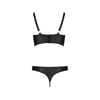 Комплект из эко-кожи Passion Malwia Bikini black XXL/XXXL: с люверсами и ремешками, бра и трусики, Черный