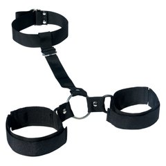 Ошейник с наручниками Sex and Mischief - Shadow Neck & Wrist Restraint, для рук и ног, тканевый, Черный