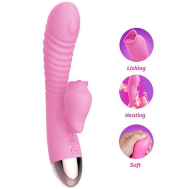 Вібратор-кролик з підігрівом і пустотливим язичком для клітора Leten Wonderful Pink