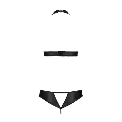 Комплект из эко-кожи Passion Malwia Set with Open Bra black L/XL: топ и трусики с люверсами, Черный