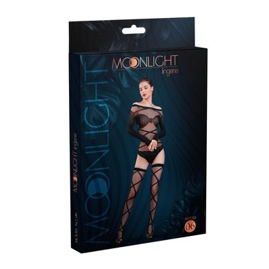 Комплект: боді та панчохи Moonlight Model 06 Black, довгі рукави, малюнок у вигляді ліфа, силуетний