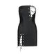 Картинка Мини-платье из экокожи CELINE CHEMISE black S/M — Passion: шнуровка, трусики в комплекте интим магазин Эйфория