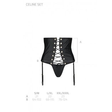 Пояс-корсет из экокожи Celine Set with Open Bra black L/XL — Passion: шнуровка, съемные пажи для чул