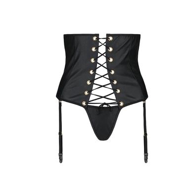 Пояс-корсет из экокожи Celine Set with Open Bra black L/XL — Passion: шнуровка, съемные пажи для чул