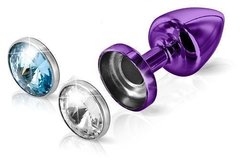 Анальна пробка Diogol Anni Magnet Purple: Кристал/Аквамарин 25 мм, зі змінними стразами на магніті, Фиолетовый