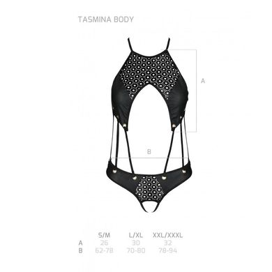 Боди из эко-кожи Passion Tamaris Body black L/XL: с ремешками и перфорацией, Черный