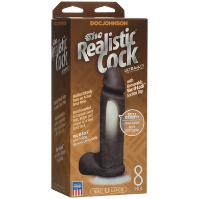 Фалоімітатор Doc Johnson The Realistic Cock 8 inch Black - ULTRASKYN, Vack-U-Lock, діаметр 5,1 см