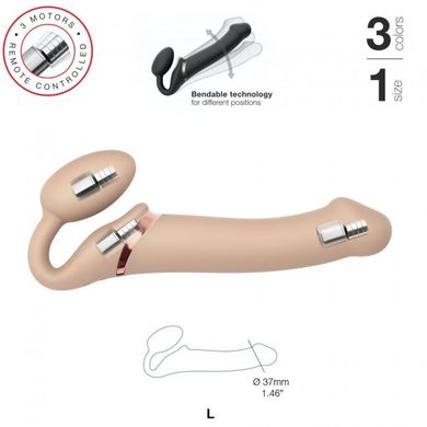 Безремінний страпон з вібрацією Strap-On-Me Vibrating Flesh L, діаметр 3,7 см, пульт ДК, регульовани