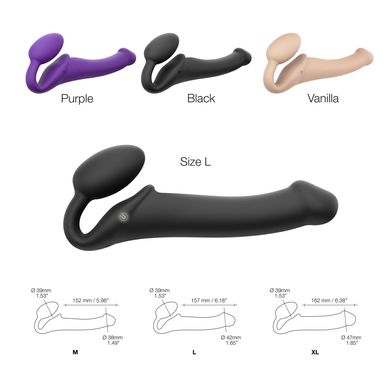 Безремінний страпон з вібрацією Strap-On-Me Vibrating Black L, діаметр 3,7см, пульт ДК, регульований