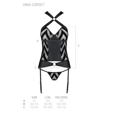 Сітчастий комплект із візерунком: корсет з халтером, підв'язки, трусики Hima Corset black S/M - Pass