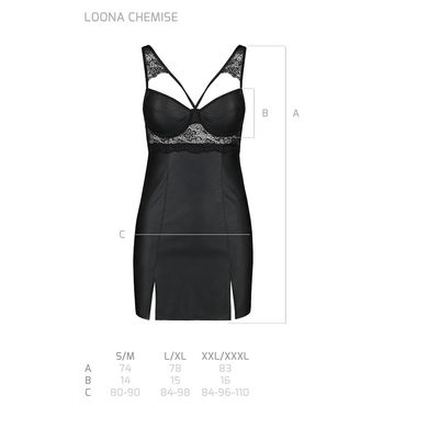 Бебі-дол з еко-шкіри та мережива Passion LOONA CHEMISE XXL/XXXL, black