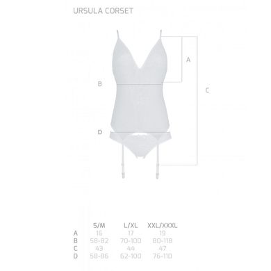 Корсет із пажами, трусики з ажурним декором та відкритим кроком Ursula Corset white L/XL — Passion