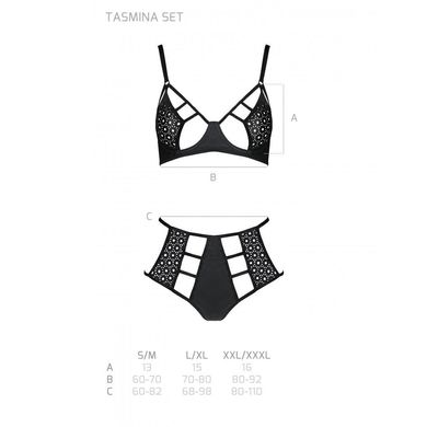 Комплект из эко-кожи Passion Tamaris Set black L/XL: бюстгальтер и трусики с перфорацией, Черный